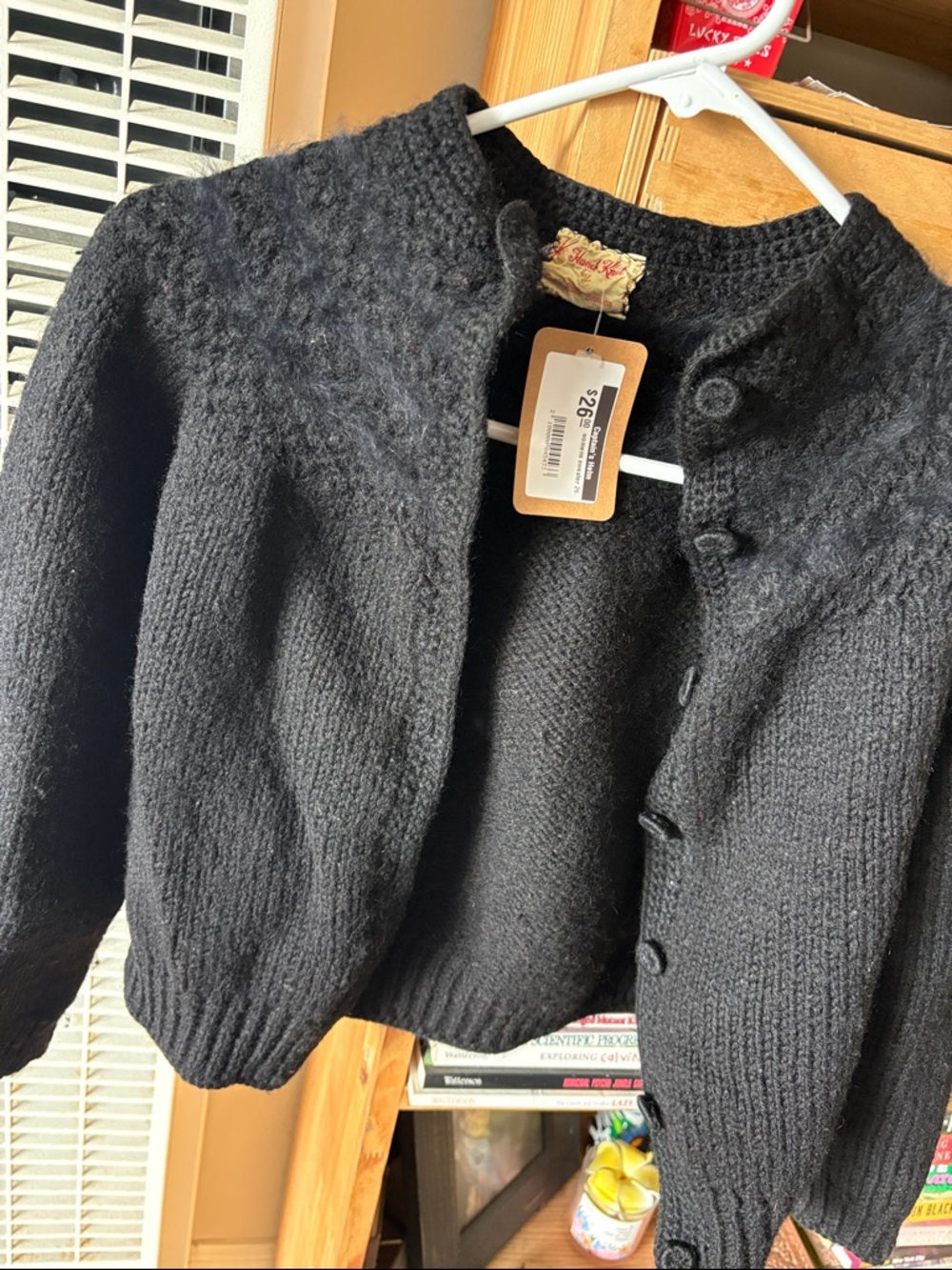 Women's Black Button-Front Wool Knit Cardigan Sweater
